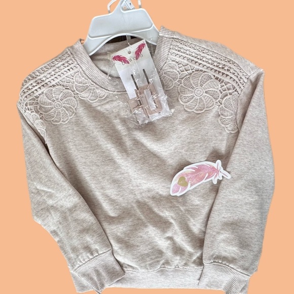 Btween 2Pc Jogging Suit Girls Size 7 Ivory Floral Crochet, Bonus Hair Clip NEW! - Picture 7 of 8